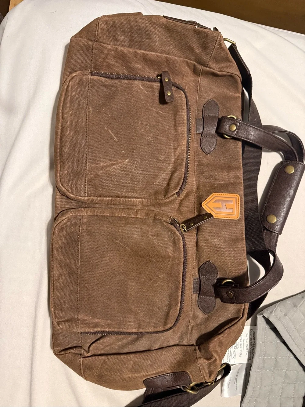 Waxed Canvas Duffel Bag in Brown with Leather Trim